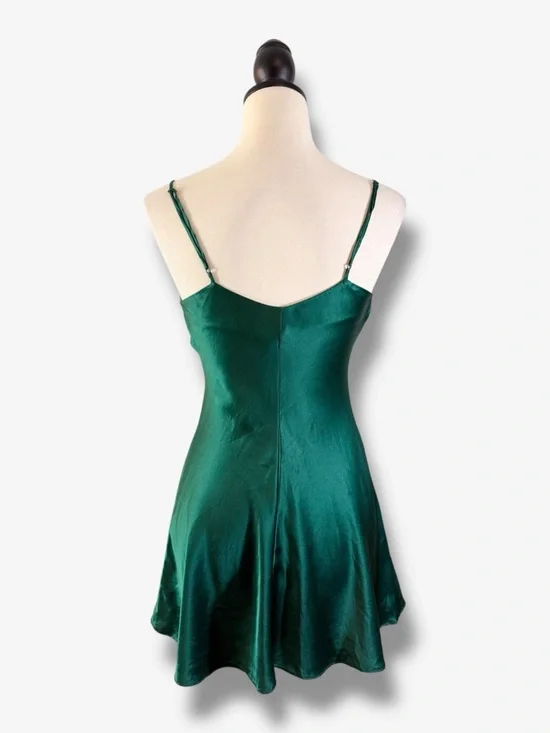 90s Vintage Victoria’s Secret Silk Slip Dress XS Emerald Green Gold Embroidered - Picture 7 of 11